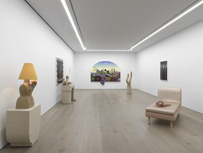 Installation view of Genesis Belanger & Emily Mae Smith:
A Strange Relative
Photo by Dario Lasagni. Photo courtesy of the artists and Perrotin.