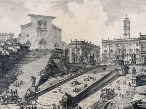 Giovanni Battista Piranesi, Veduta del Campidoglio e di S. Maria d'Aracoeli, 1746-1748, acquaforte, Museo di Roma
