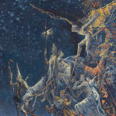 Sergei-Chepik, Procession II Russian artist gothic art painting oil canvas investment figurative Catto Gallery fineart exhibition Hampstead London