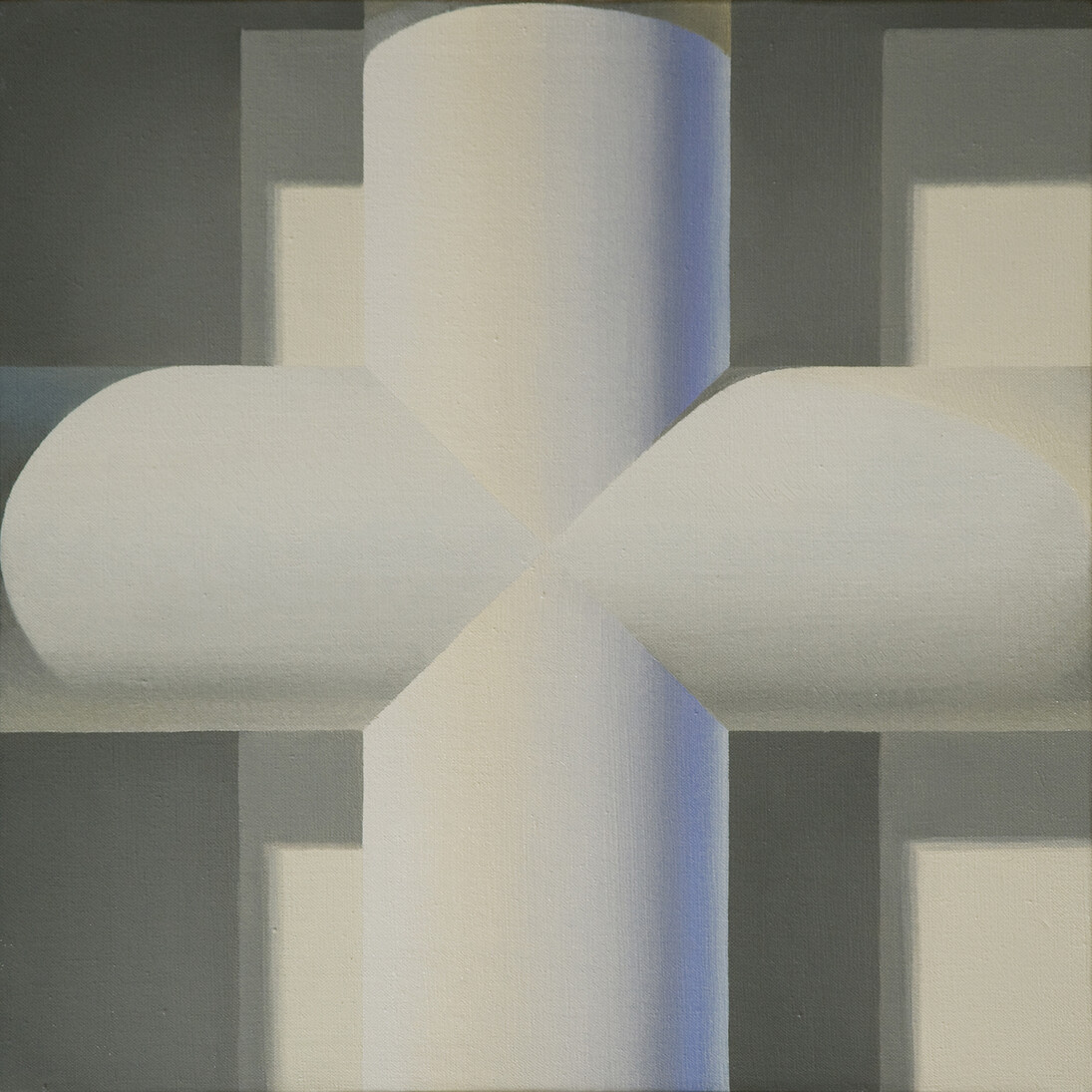 Samia Halaby, White Cross, 1968, Oil on lead primed linen canvas, 45.5 x 45.5 cm