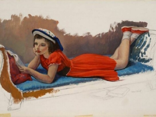 Leon Kroll (American, 1884–1974) Child Reading, 1943 Oil on paper 19 1/8 x 27 1/8 inches Parrish Art Museum Clark Collection