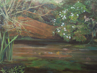 Luis Mayo, Ramo de flores en un río, 2000. Cortesía de la Galería Rafael Ortiz 