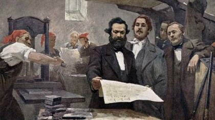 E. Capiro, Karl Marx y Engels en la imprenta del Neue Rheinische Zeitung, 1848