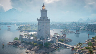 Le phare d'Alexandrie, Égypte. Alexandrie, à l’époque grecque, est considérée comme à l’extérieur de l’Égypte car elle était un peu en dehors du delta du Nil qui était vraiment considéré comme la source de l’Égypte © Assassins's Creed Original