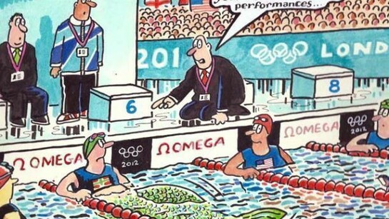 Paul Thomas, Record-breaking performances, Pantone ink, 180 x 295mm, Published in The Daily Express