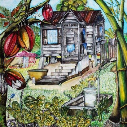 Tricia Trotman Maraj, Granny Old House, Original Collection piece, Mixed media on canvas