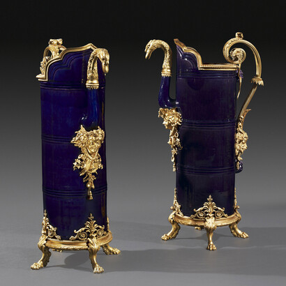 Pair of ewers in Chinese porcelain, with ormolu mounts by Pierre Gouthière, c. 1785, sheltered by Lignereux during the French Revolution