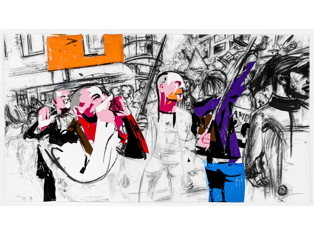 Erik van Lieshout, Untitled, 2014, Charcoal, acrylic and vinyl on paper, 59 1/8 x 107 7/8 inches, (150 x 274 cm) © Erik van Lieshout. Courtesy Anton Kern Gallery, New York