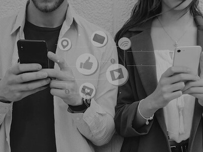 Engaging mobile notification icons illustrate modern communication dynamics between individuals, emphasizing the ubiquitous use of cell phones in daily interactions