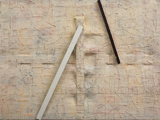 Stephen Buckley, Blast, 1978, Mixed media with oil and wood on treated canvas, 106.7 x 153.7 x 10.8 cm
