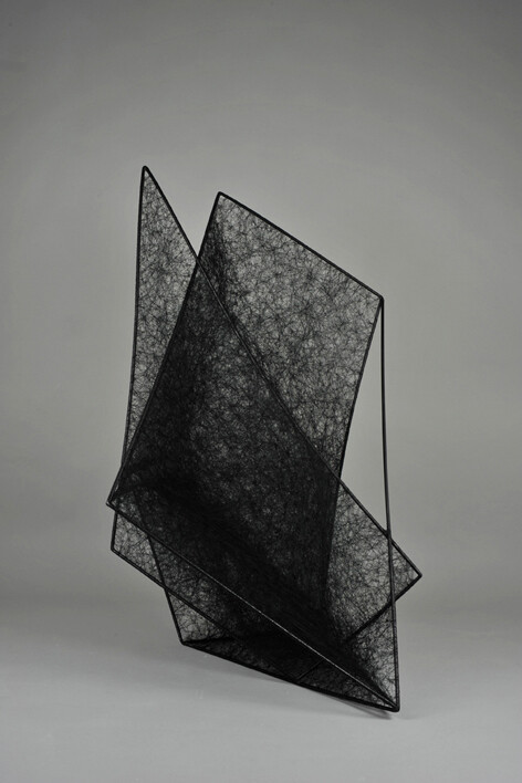 Chiharu Shiota, State of Being (Geometric Black Form), 2014, metal and black thread, 130 x 115 x 85 cm - 51 x 45 1/4 x 33 1/2 in. Unique. © Sunhi Mang Courtesy Chiharu Shiota and Galerie Daniel Templon