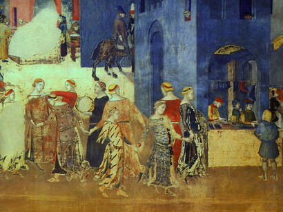 Ambrogio Lorenzetti, Efectos del buen gobierno en la vida en la ciudad (detalle), 1388-1340