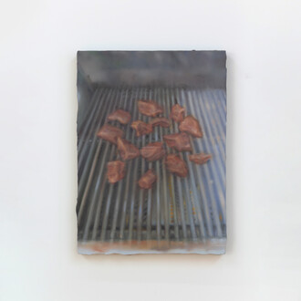 Ella Rose Flood
Steak for Bunny, 2024,
Oil on linen,
22 × 16 inches (55.88 × 40.64 cm),
Courtesy of the artist and Simone Subal Gallery, New York