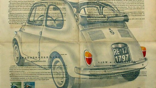Marco Arduini, Sono in viaggio, si' per turismo, 1963, tec. mista su carta del 1814 e francobolli, 53 x 41 cm