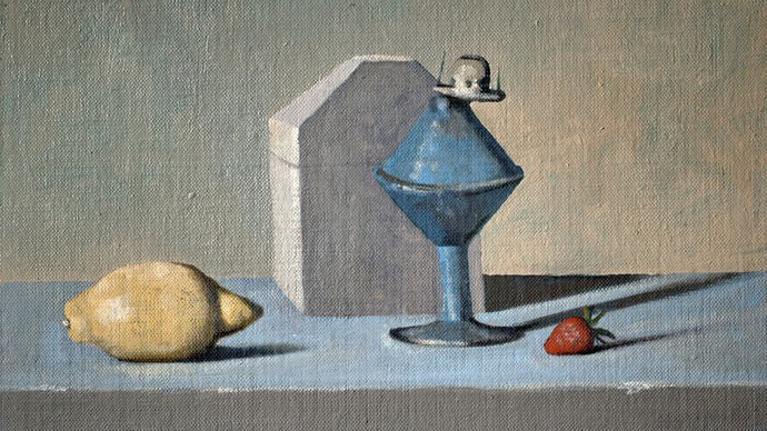 Conrad Frankel, Roman lamp with butterchurch and fruit (detail). Courtesy of Olivier Cornet Gallery