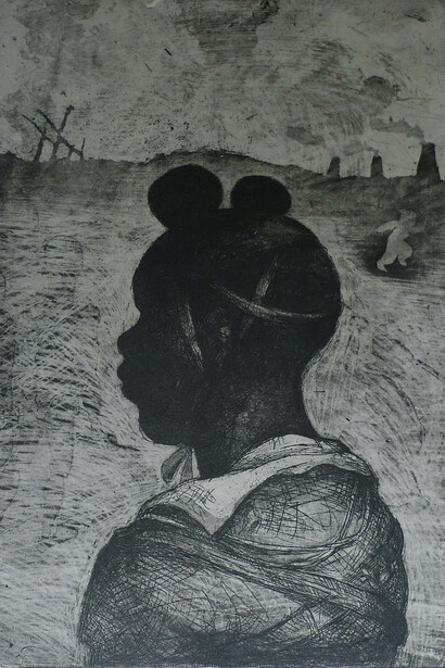 Marcelle Hanselaar, Child Soldier 1, etching/aquatint chine-collé, 2014 © Marcelle Hanselaar