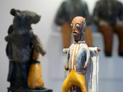 Kerry Jameson, 'Unbounded' installation view with focus on 'Figure and Boat (Bendy Man)' (2013), photo © Philip Sayer, courtesy of Marsden Woo Gallery