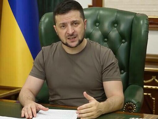 Ukrainian President Volodymyr Zelensky speaks from Kyiv, Ukraine