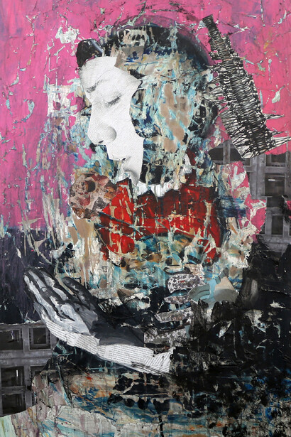 Noor Bahjat, My Country, 2015, Collage and acrylic on wood, 80 x 60 cm