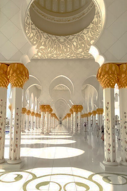In Abu Dhabi, UAE, the Sheikh Zayed Grand Mosque emphasizes respectful tourism by providing cultural guidance and ensuring visitors follow local customs