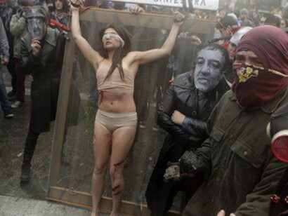 Manifestación en contra de la dictadura en Chile