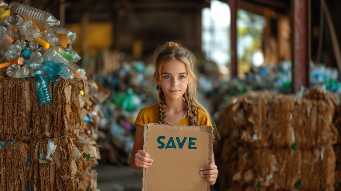 Kid caring and protecting mother earth, drawing attention to importance of recycling