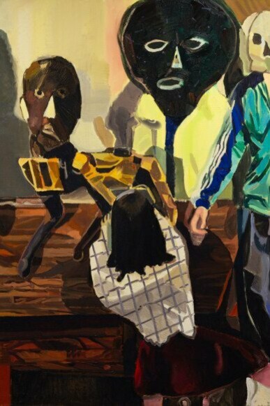 Jakub Tomáš, Family Meeting (detail), 2023,
Oil on canvas,
63h x 47.25w in,
160.02h x 120.02w cm. Courtesy of the artist and Asya Geisberg Gallery