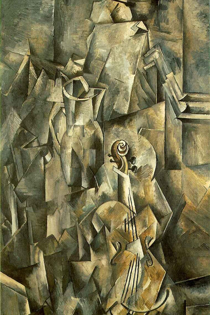 Georges Braque. "Violín y jarra" (1909-1910). Óleo sobre lienzo, 117 x 73 cm. Kunstmuseum Basel, Basilea)
