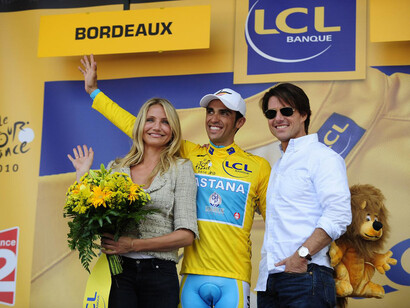 Contador con Cameron Diaz e Tom Cruise alla presentazione del Tour de France 