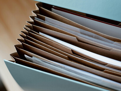 Close up of a series of paper documents