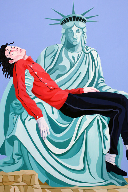 Giuseppe Veneziano, La pietà di Michael Jackson, 2010, acrilico su tela, cm 150x130