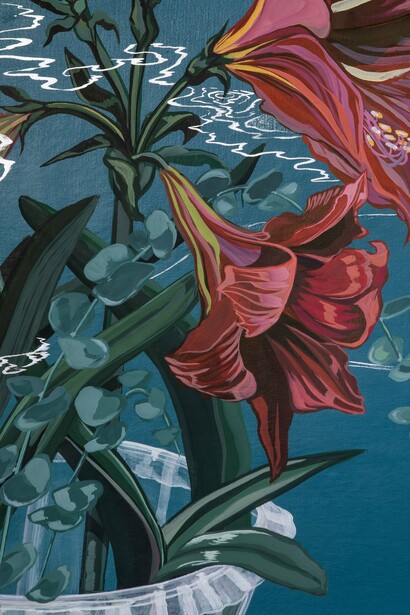 Detalle de "Sobre la fragilidad", tinta y acrílico sobre lienzo, Valentina Vacó, 2025