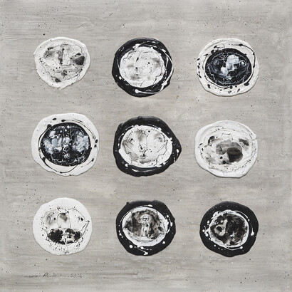 Abdul Karim Majdal Al-Beik, Faces from Under the Rubbles, 2015, Mixed media on canvas, 120 x 120 cm