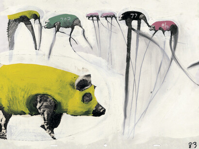 Gianluigi Toccafondo, La pista, 1991, disegno tratto dalla sequenza per il cortometraggio omonimo (produzione Mixfilm). 