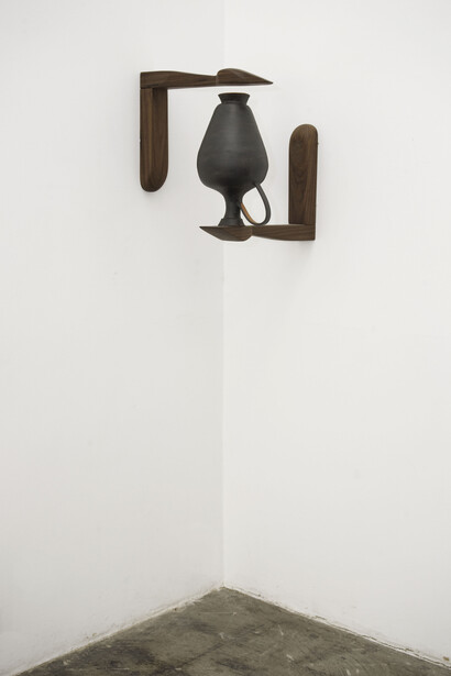 Cammie Staros, A Dark Art, Ceramic, walnut, 17" x 17" x 18". Courtesy of the Artist and Ghebaly Gallery, Los Angeles