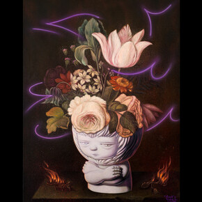 Alex Face, White-Hot Purple, 2023, acrylic, spray, oil on linen 85x65 cm, © 2023 Alex Face. Courtesy the Artist, Bangkok CityCity Gallery and Dorothy Circus Gallery