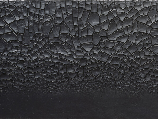 Alberto Burri, Grande cretto nero (Large Black Cretto), 1977, Acrylic and Vinavil on board, 149.5 x 249.5 cm, Musée national d’art moderne, Centre Georges Pompidou, Paris, Gift of the artist, 1978
© 2014 Artists Rights Society (ARS), New York/SIAE, Rome, Photo: Courtesy Musée national d’art moderne, Centre Georges Pompidou, Paris © CNAC/MNAM/Dist. RMN-Grand Palais/Art Resource, New York
