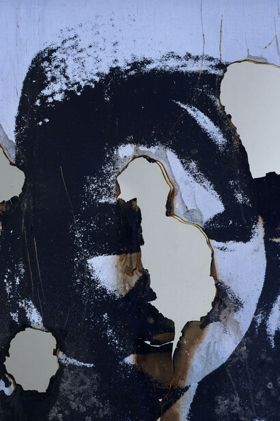 Douglas Gordon, Self Portrait of You + Me (Jackie smiling II), 2008, Burned print, smoke and mirror, 115.2 x 93.5 cm
