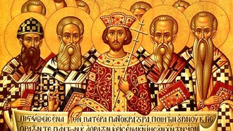 Icono conmemorativo del Concilio de Nicea (325): en el centro, el emperador Constantino