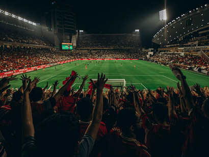 Exciting soccer match at a stadium in Abu Dhabi, United Arab Emirates