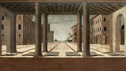 Una città vive anche attraverso i suoi conflitti visibili. Francesco di Giorgio Martini (attr.), La città ideale, 1490, Gemäldegalerie der Staatlichen Museen zu Berlin, Germania