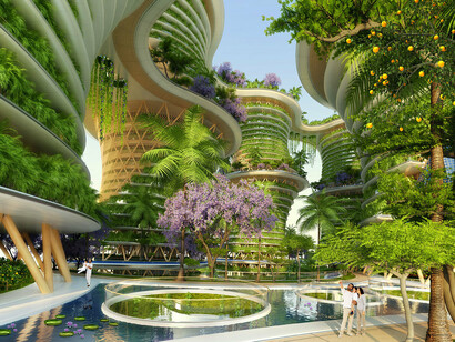 By providing green spaces and vibrant social infrastructure, high-rise developments can become 'vertical villages'. Rendering of a new project, in New Delhi, India