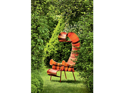 Tord Boontje, Shadowy Chair, 2009, Designed for Moroso, made in Senegal, Durable nylon cord and tubular steel frame, 41 1/4"W x 35 1/2"D x 63"H; seat is 12 1/4”H
