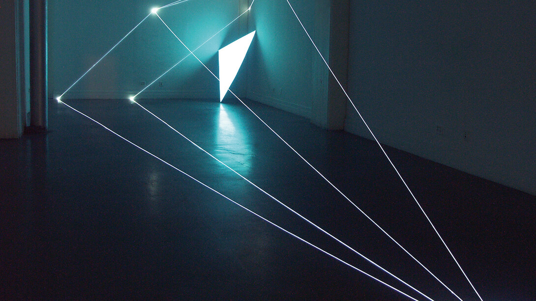 Carlo Bernardini, Spazio Permeabile, 2009, Installazione in fibre ottiche e superficie elettroluminescente, mt h 3,60 x 10 x 7,5 - 2003-09. The 13Th D.U.M.B.O. New York
