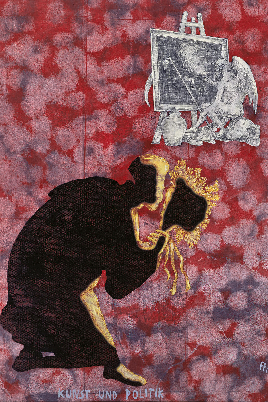 Jörg Immendorff, Kunst und Politik, 2004, Huile et crayons à l’huile sur toile, 200 x 140 cm, Photo: Lothar Schnepf, Cologne © Courtesy of Galerie Michael Werner Märkisch Wilmersdorf, Cologne & New York