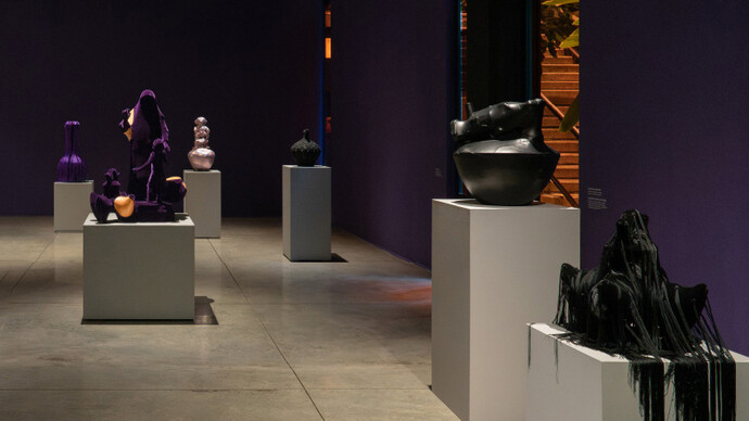 Asicaz Monzón-Aguirre, Envoltorios, vista de exhibición. Cortesía de Galería La Cometa