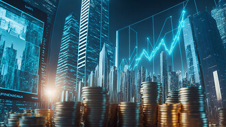 A captivating and visually appealing image representing the intertwining themes of finance, business, and money, creating a compelling visual narrative