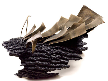 Katherine Taylor, Bark Table (Tronco), 2013, bronze, 25x50x18 inches, Courtesy Skoto Gallery