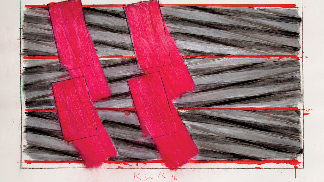 Richard Smith, Untitled II (Rose Pink Squares), 1996, Acrylic and mixed media on paper, 76 x 112 cm, 30 x 44 14 in, © Richard Smith, image courtesy of Flowers Gallery