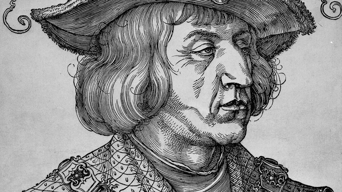 Emperor Maximilian, a woodcut portrait, Albrecht Dürer (1471-1528), C. AD 1518, Germany © The Trustees of the British Museum